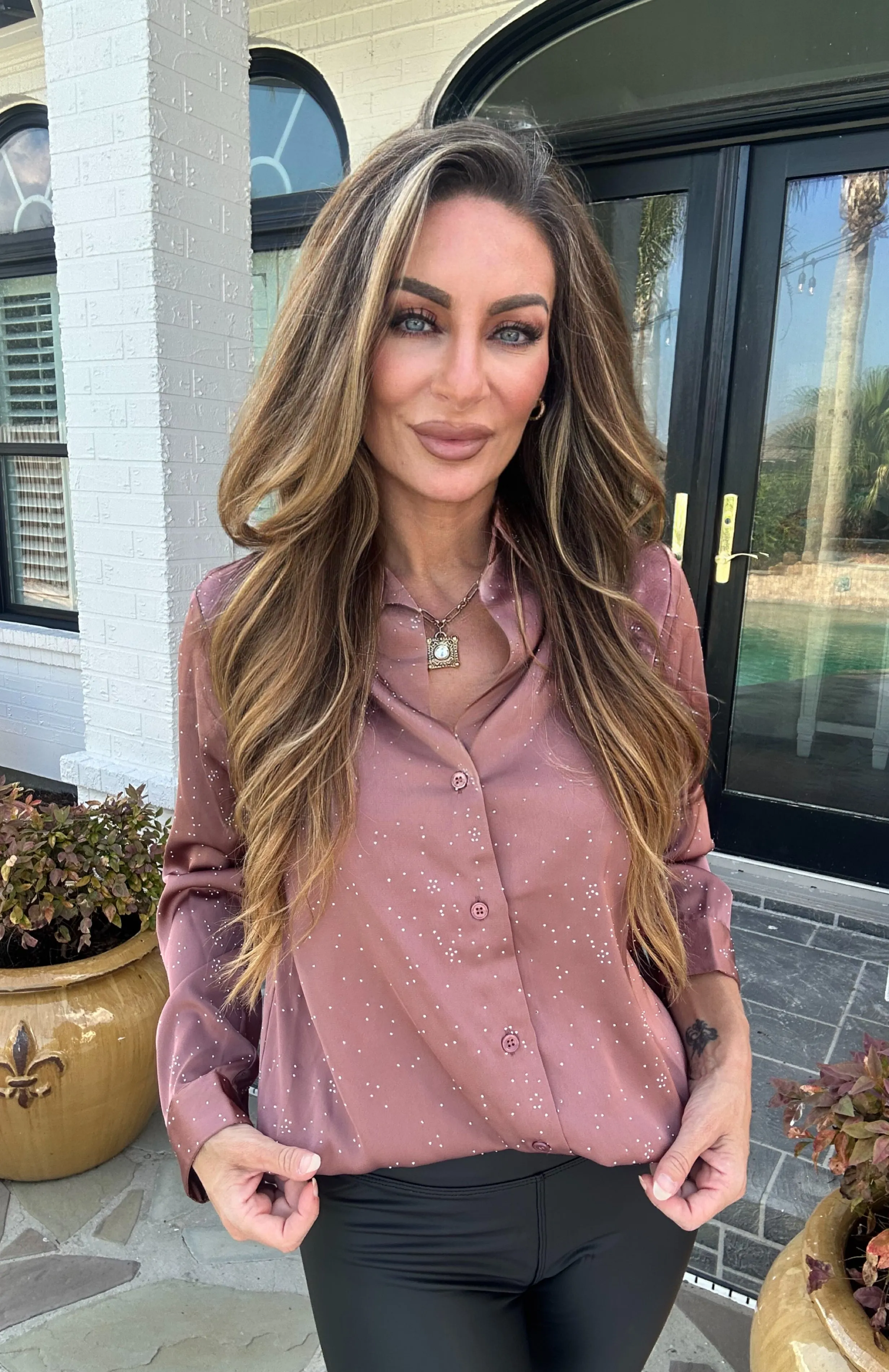 Jersi Hot Fix Button Down Blouse