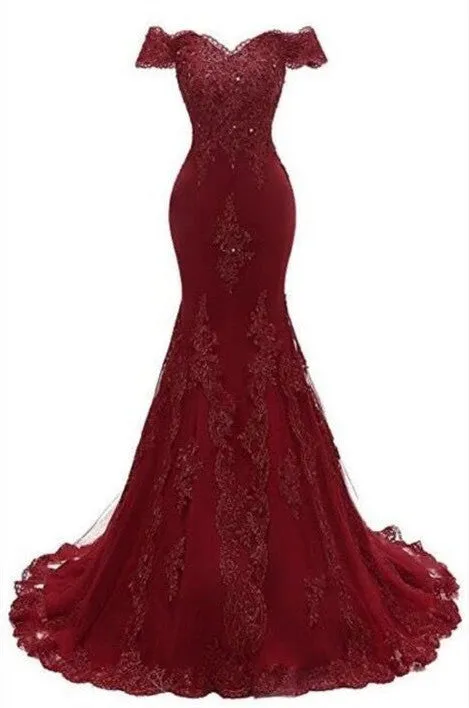 kamahe Gorgeous Burgundy Prom Party Gowns| Mermaid Lace Evening Gowns