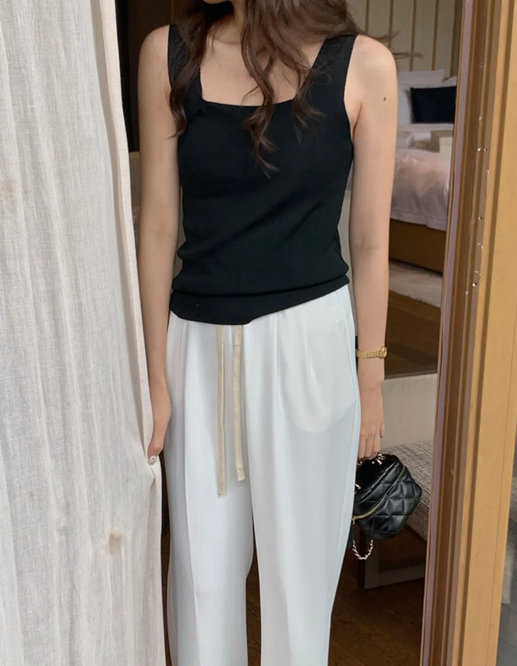 [Korean Style] 4 Colors Square Neckline Knit Tank Top