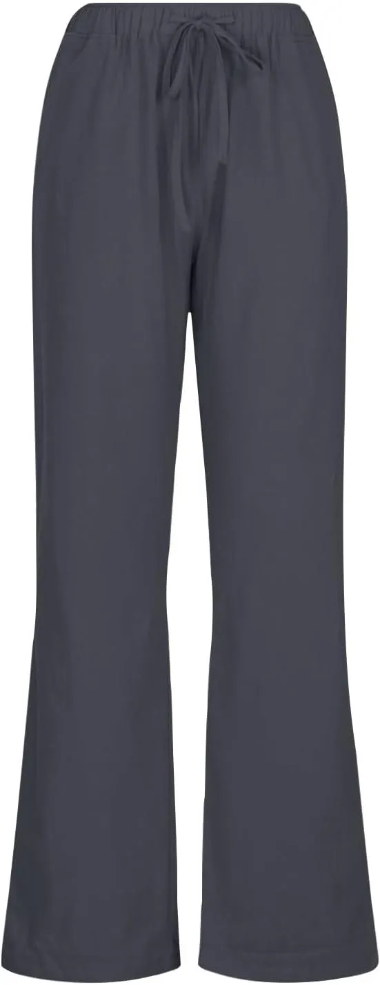 Linen Pants Women Summer Wide Leg Pants Drawstring Elastic Waist Pants High Waisted Lounge Pants Casual Beach Trousers