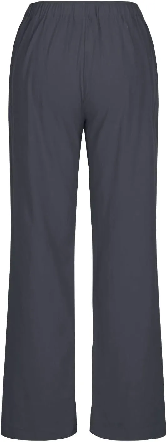 Linen Pants Women Summer Wide Leg Pants Drawstring Elastic Waist Pants High Waisted Lounge Pants Casual Beach Trousers