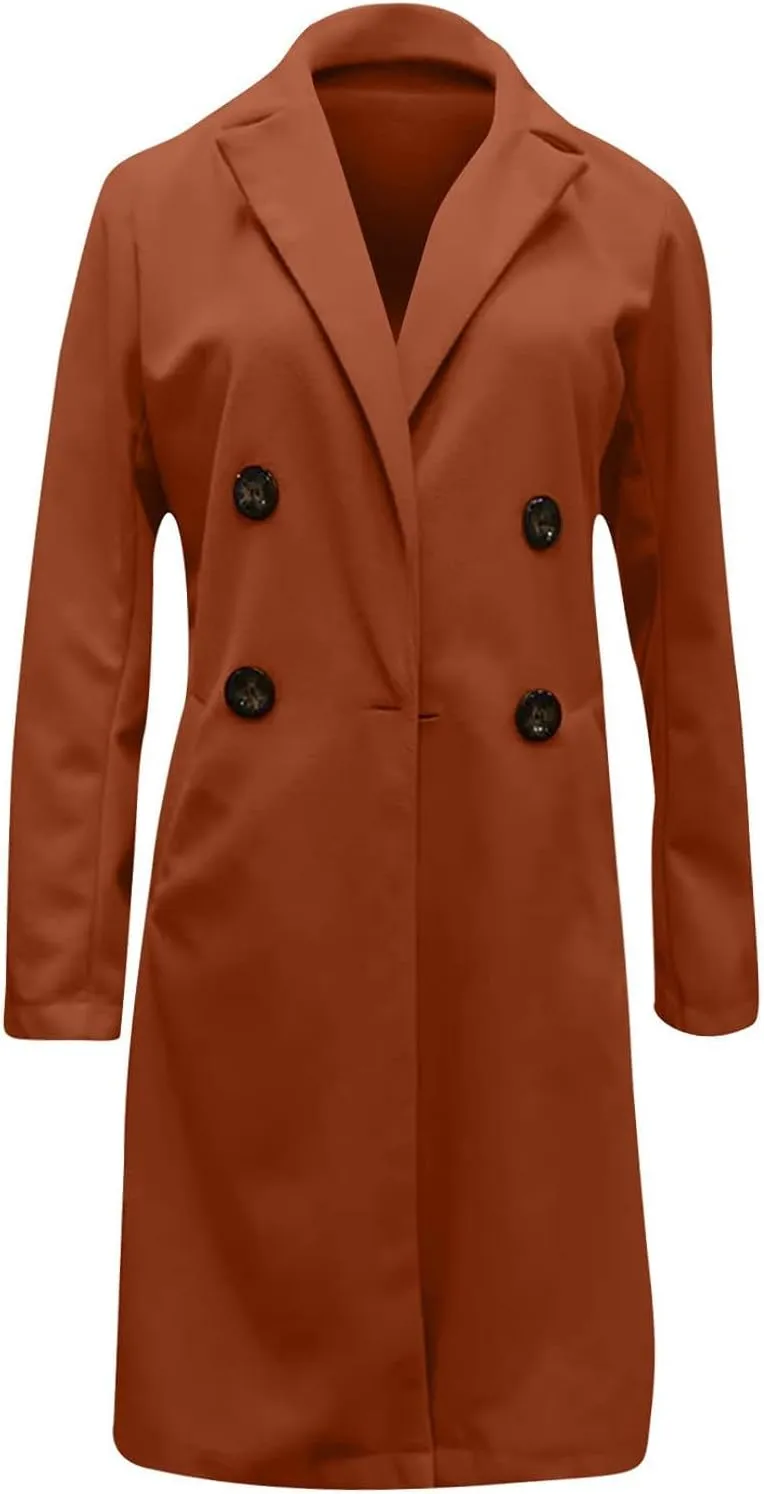 Long Winter Coats for Women Double Breasted Blazer Camel Pea Trench Coats Lapel Workout Jacket Womens Fall Fashion