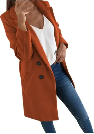 Long Winter Coats for Women Double Breasted Blazer Camel Pea Trench Coats Lapel Workout Jacket Womens Fall Fashion
