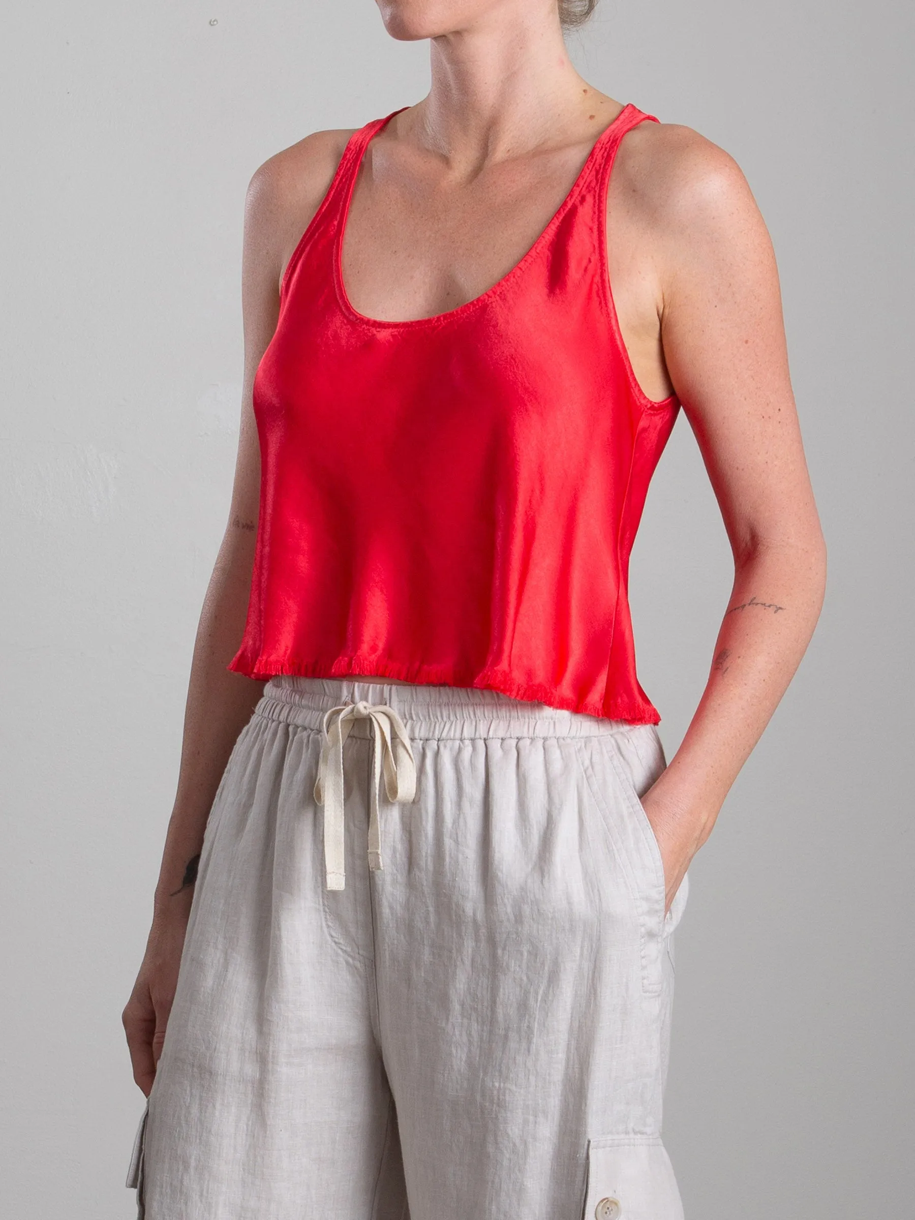Maggie Tank in Vintage Satin - Maraschino