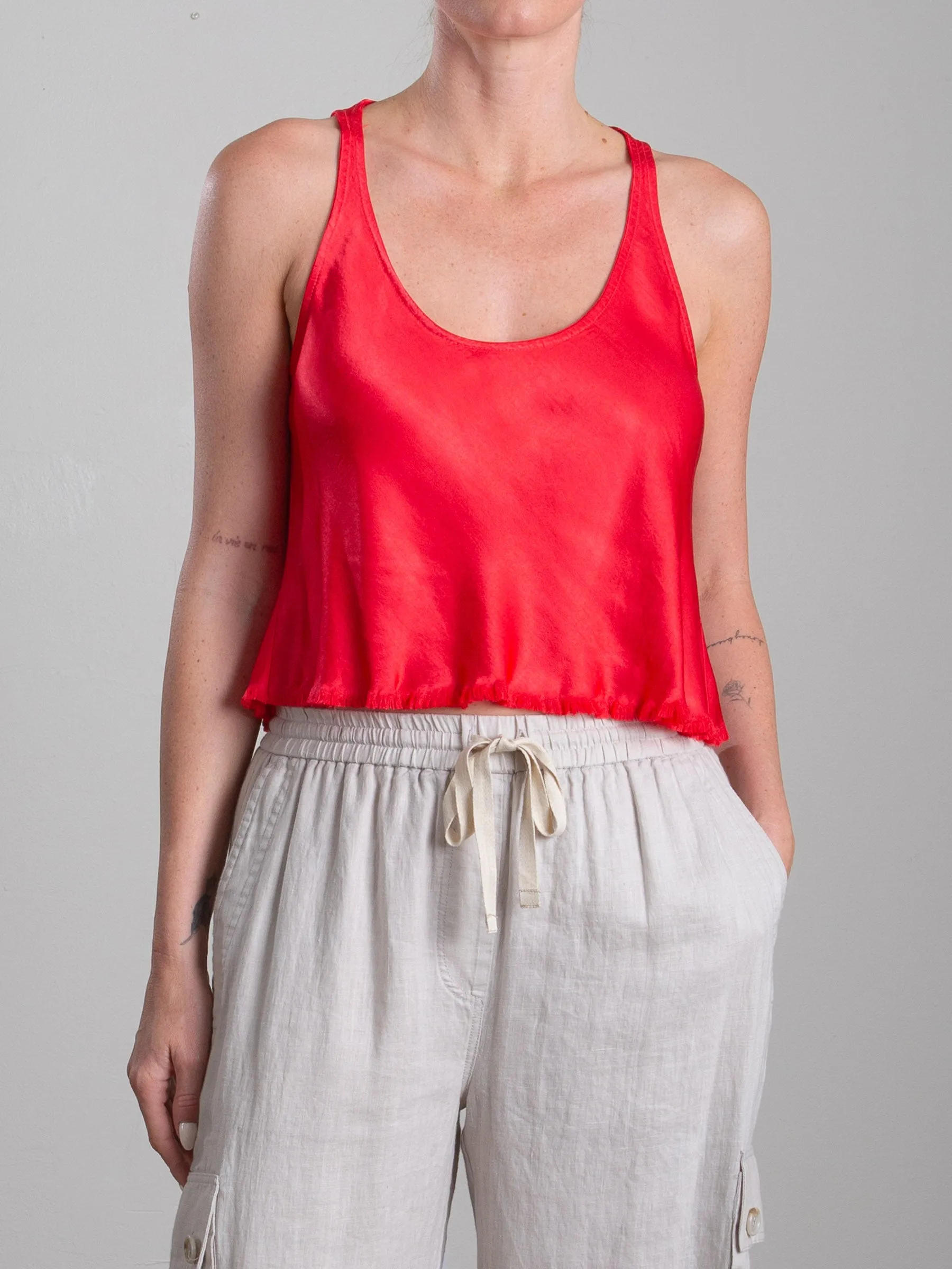 Maggie Tank in Vintage Satin - Maraschino
