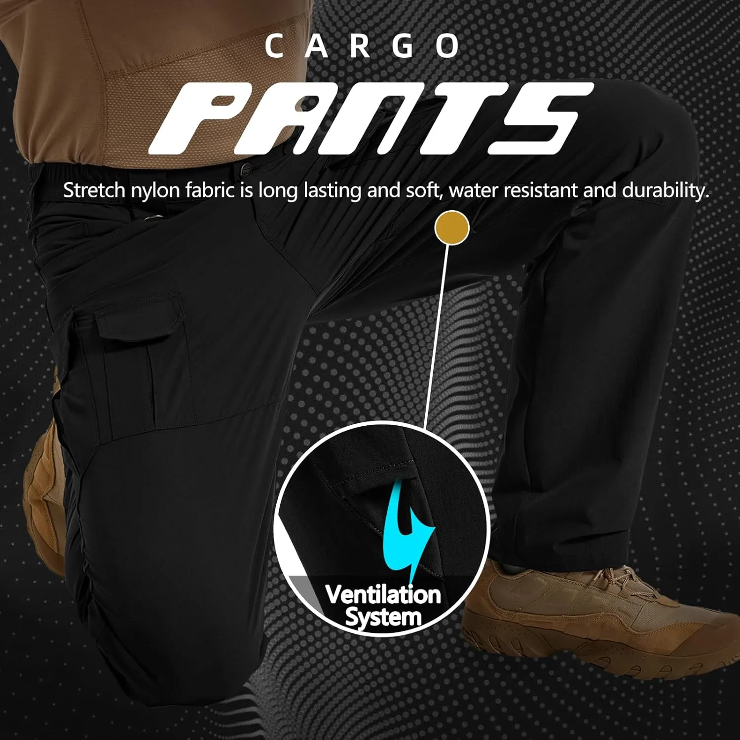 Men's Quick Dry Cargo Pants Water Resistant Tactical Pants Lightweight Stretch Outdoor Work Hiking Pants