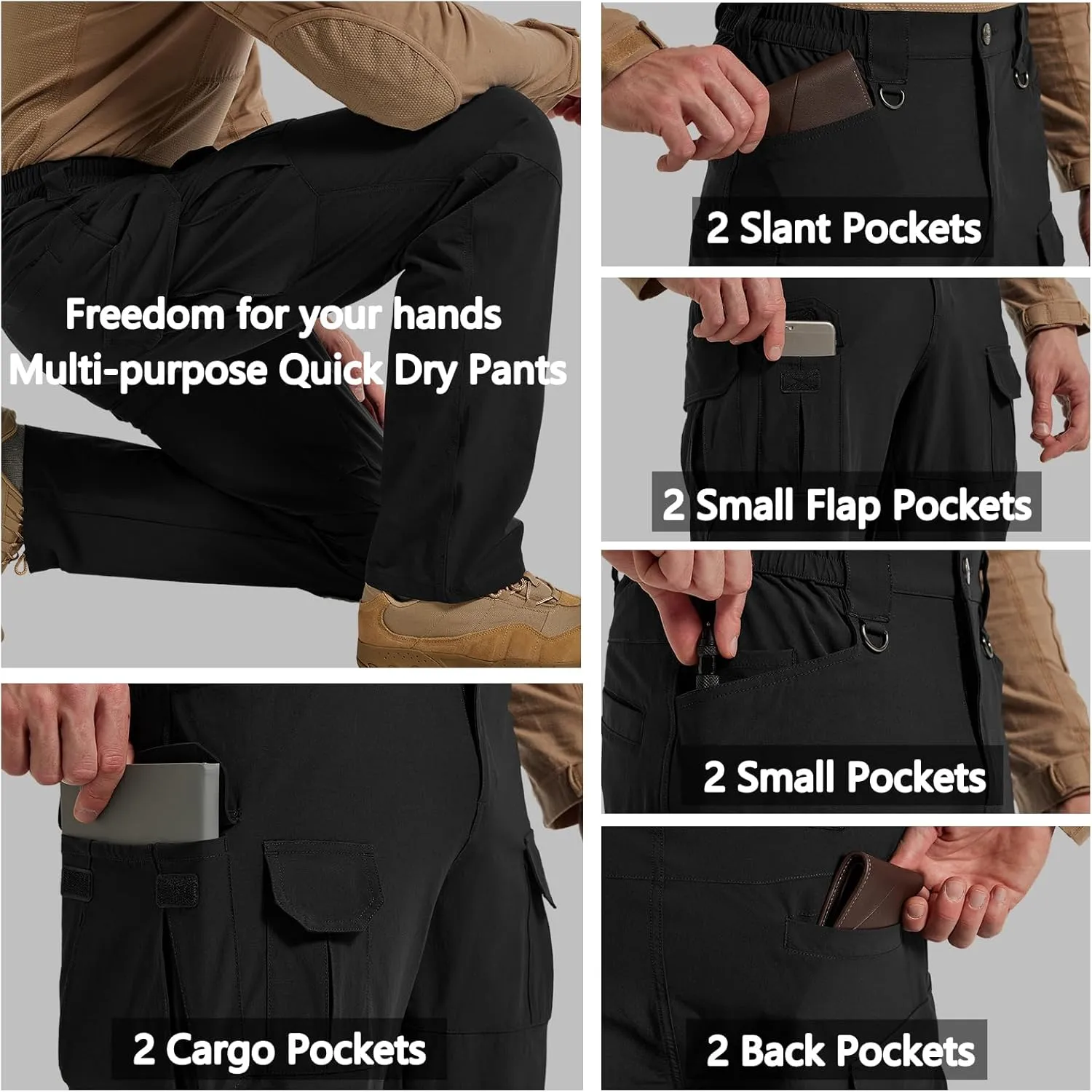 Men's Quick Dry Cargo Pants Water Resistant Tactical Pants Lightweight Stretch Outdoor Work Hiking Pants