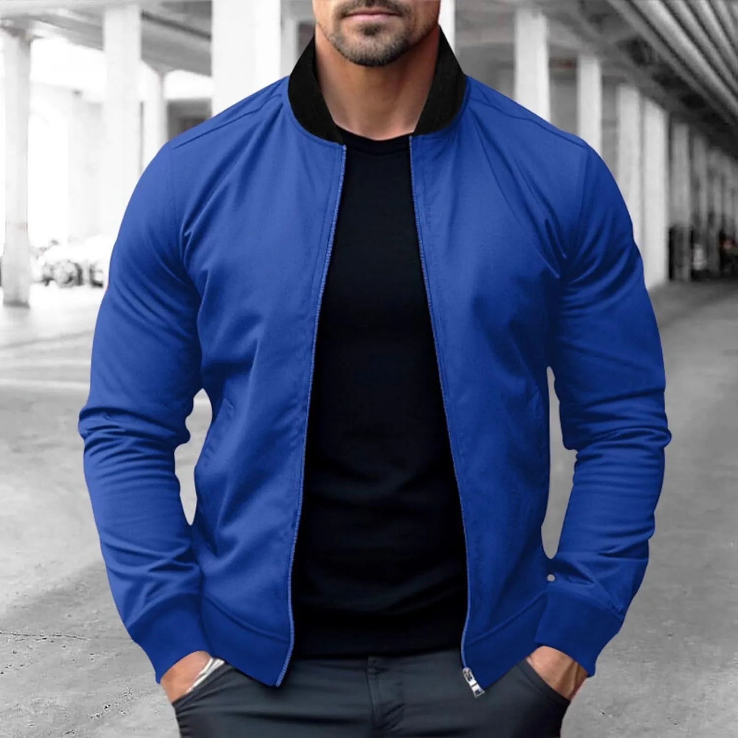 Men's Slim Fit Bomber Jackets Full Zip Lightweight Sportswear Jacket Casual Bomber Jacket Windbreaker for Men