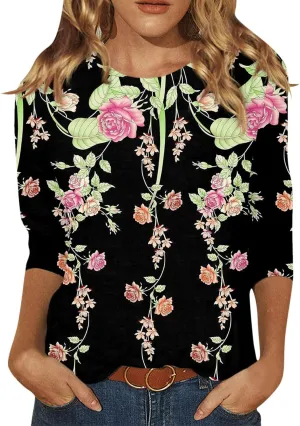 Petite Tops for Women 3/4 Sleeve Comfortable T Shirts for Women Summer Tops Round Neck Fall Long Sleeve Shirts