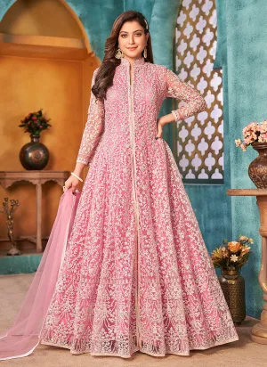Pink Traditional Embroidered Anarkali Pant Suit
