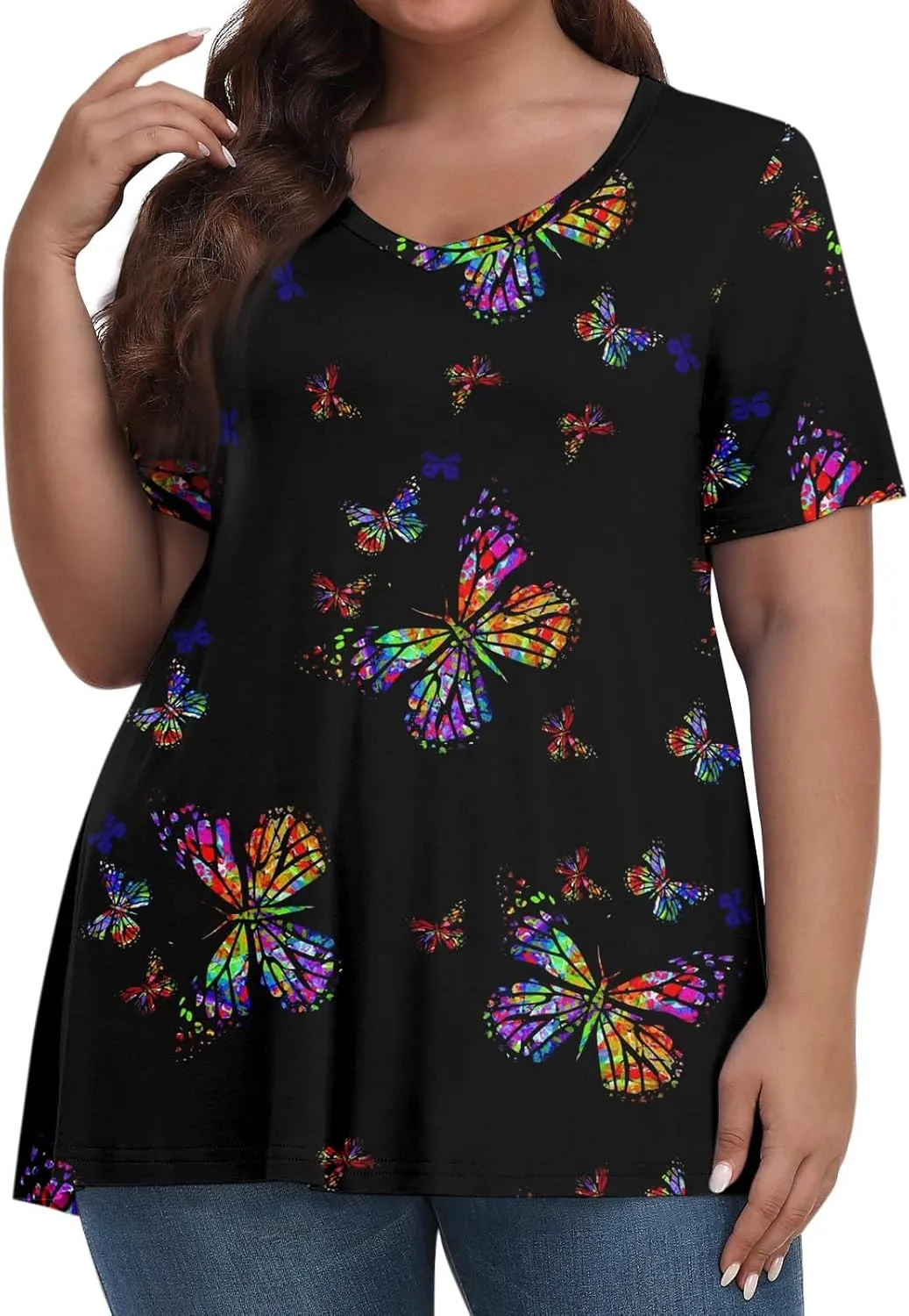 Plus Size Summer Tops Shorts Sleeve Work Shirts For Women Tops V Neck Basic Tee Tunic Oversized Blouses Comfy Clothes