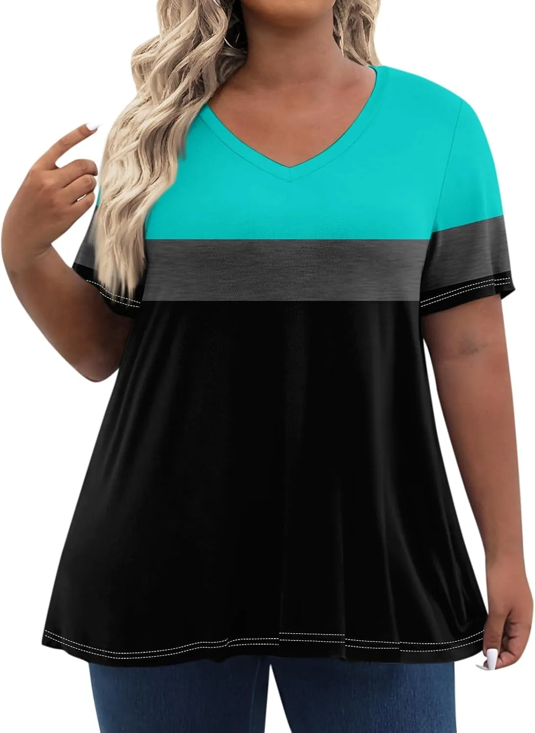Plus Size Summer Tops Shorts Sleeve Work Shirts For Women Tops V Neck Basic Tee Tunic Oversized Blouses Comfy Clothes