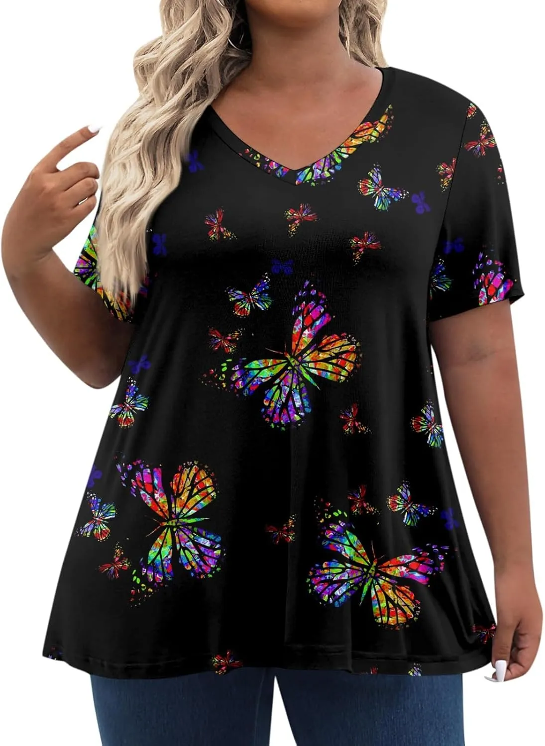 Plus Size Summer Tops Shorts Sleeve Work Shirts For Women Tops V Neck Basic Tee Tunic Oversized Blouses Comfy Clothes