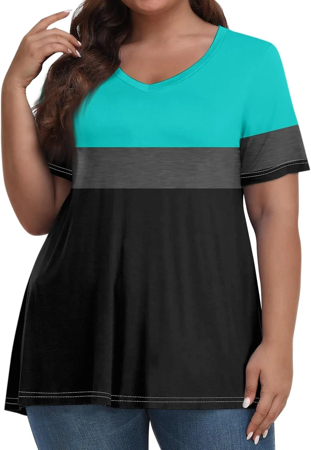 Plus Size Summer Tops Shorts Sleeve Work Shirts For Women Tops V Neck Basic Tee Tunic Oversized Blouses Comfy Clothes