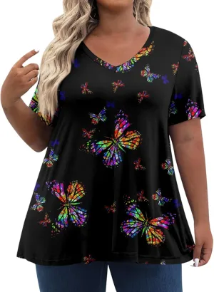 Plus Size Summer Tops Shorts Sleeve Work Shirts For Women Tops V Neck Basic Tee Tunic Oversized Blouses Comfy Clothes