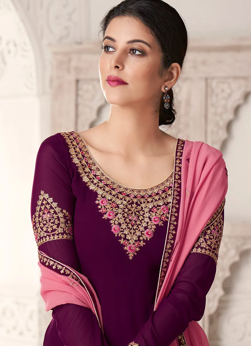Purple Multi Embroidered Pant Style Suit