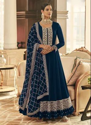 Royal Blue Cording Embroidered Designer Anarkali Suit