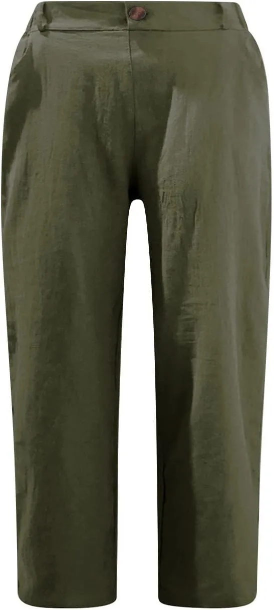 Ruziyoog Womens Capri Pants Casual 2025 Summer Drawstring Elastic Waist Cotton Linen Pant Cropped Comfy Baggy Trousers