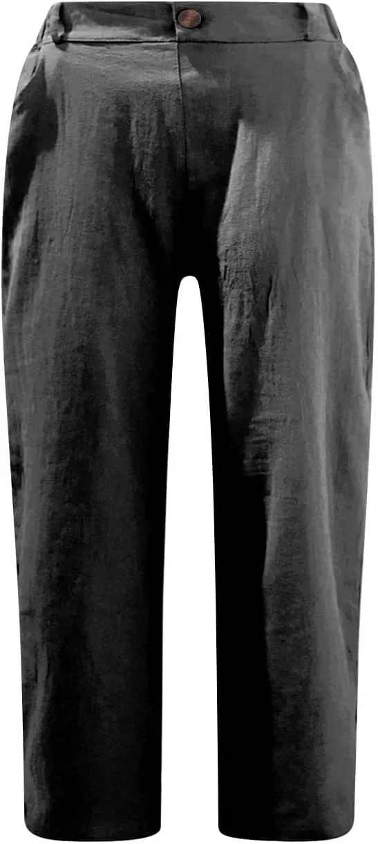 Ruziyoog Womens Capri Pants Casual 2025 Summer Drawstring Elastic Waist Cotton Linen Pant Cropped Comfy Baggy Trousers
