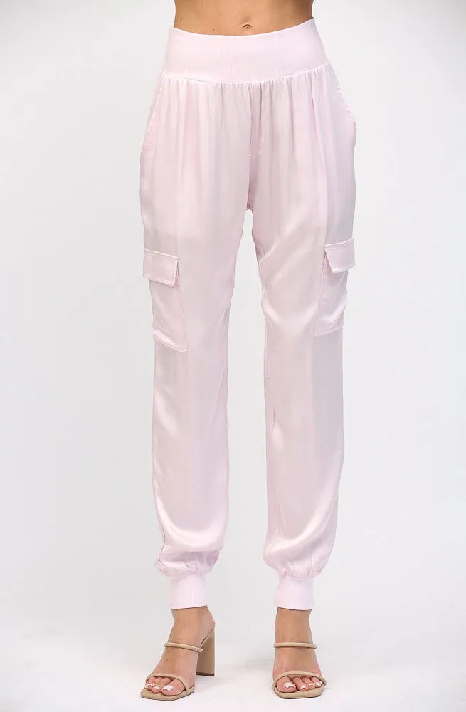 SATIN STAPLE CARGO JOGGERS