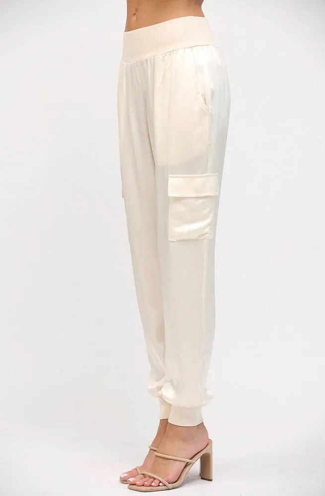 SATIN STAPLE CARGO JOGGERS