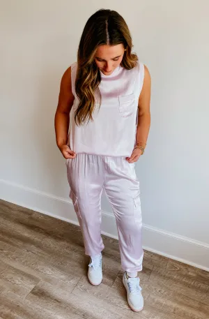 SATIN STAPLE CARGO JOGGERS