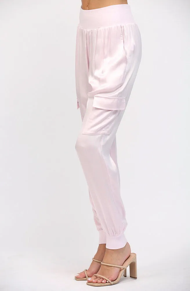SATIN STAPLE CARGO JOGGERS