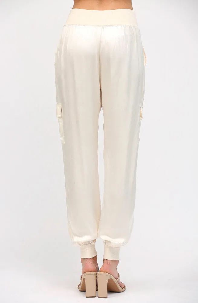 SATIN STAPLE CARGO JOGGERS