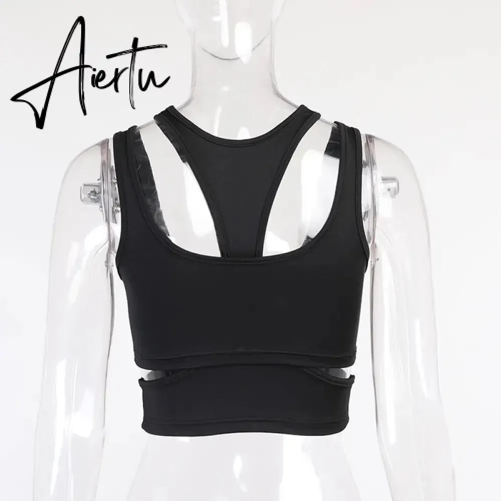 Sexy Hollow Tanks Top Two-piece Women Summer Fashion Crop Tops For Women Black White Sleeveless Casual Tank Tops Streetwear