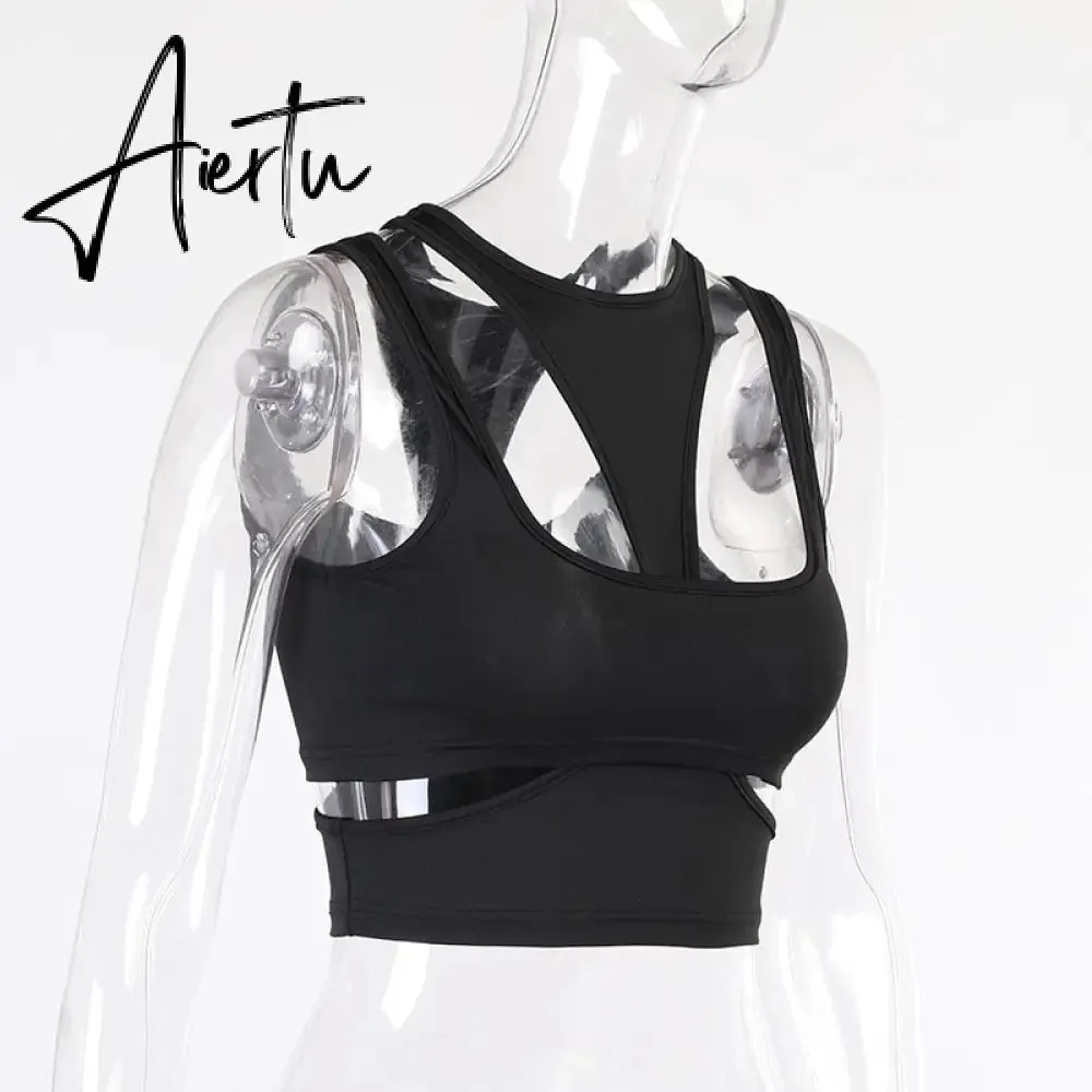 Sexy Hollow Tanks Top Two-piece Women Summer Fashion Crop Tops For Women Black White Sleeveless Casual Tank Tops Streetwear