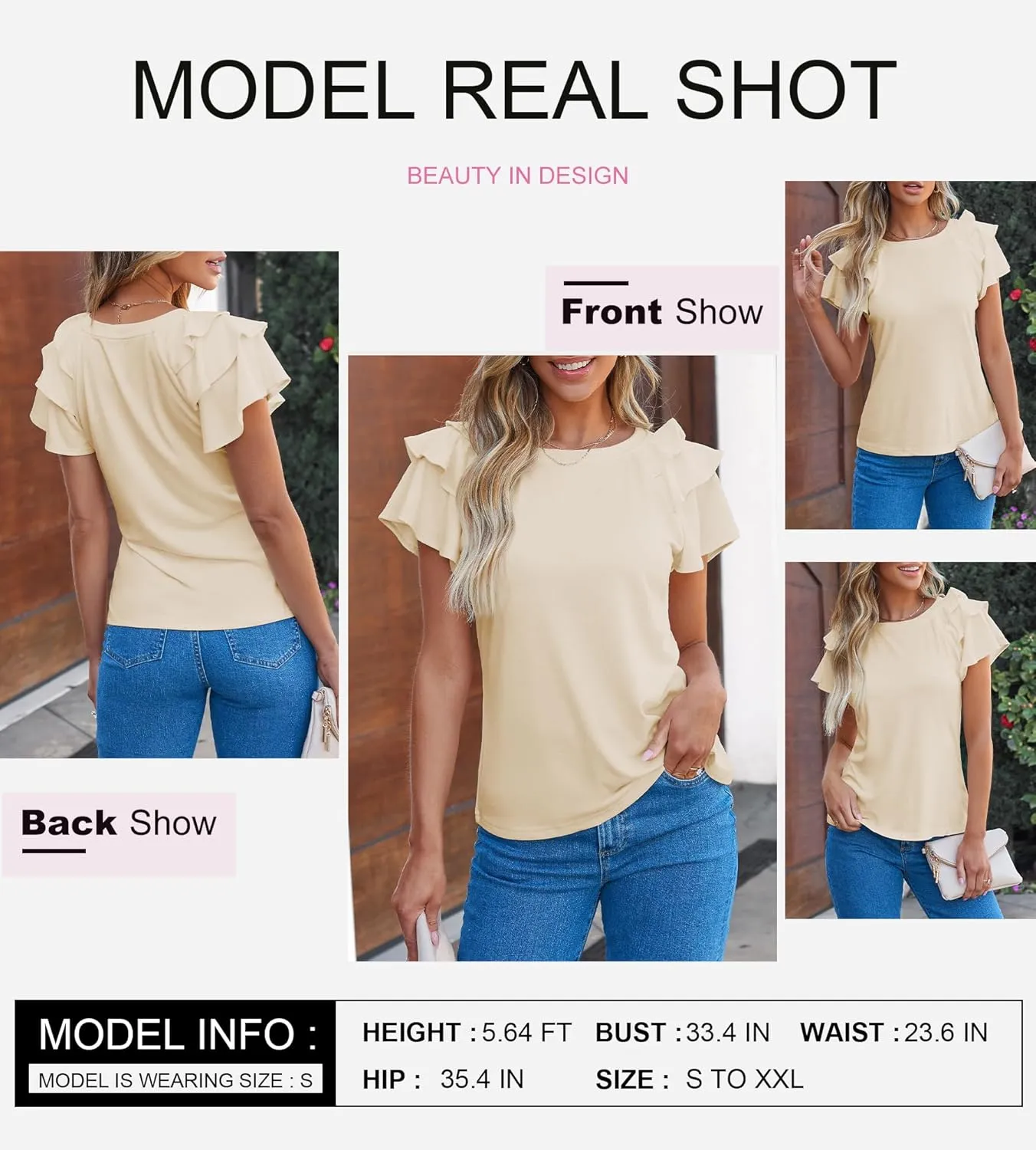SHEWIN Womens Summer Tops Ruffle Short Sleeve T Shirts Casual Slim Fit