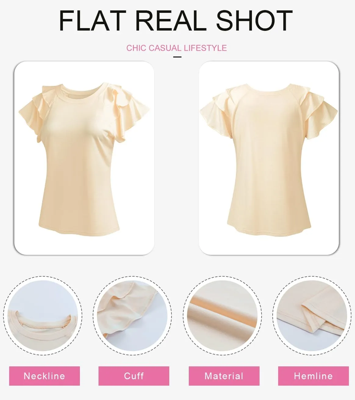 SHEWIN Womens Summer Tops Ruffle Short Sleeve T Shirts Casual Slim Fit