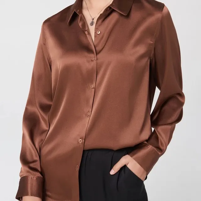 Short Silk Brown button down shirt