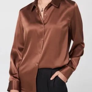 Short Silk Brown button down shirt
