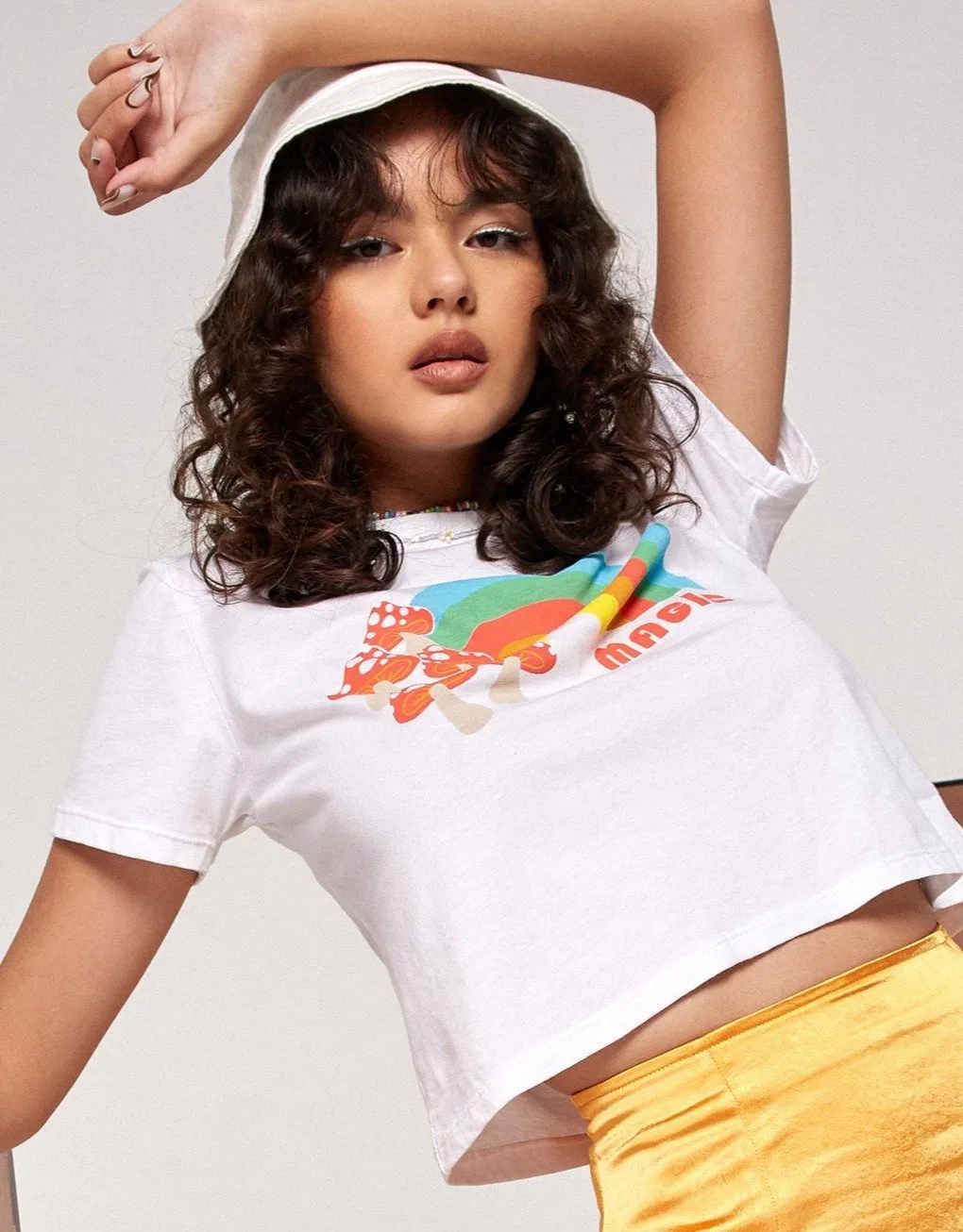 Shrunk Tee in White Magic Rainbow Mushroom