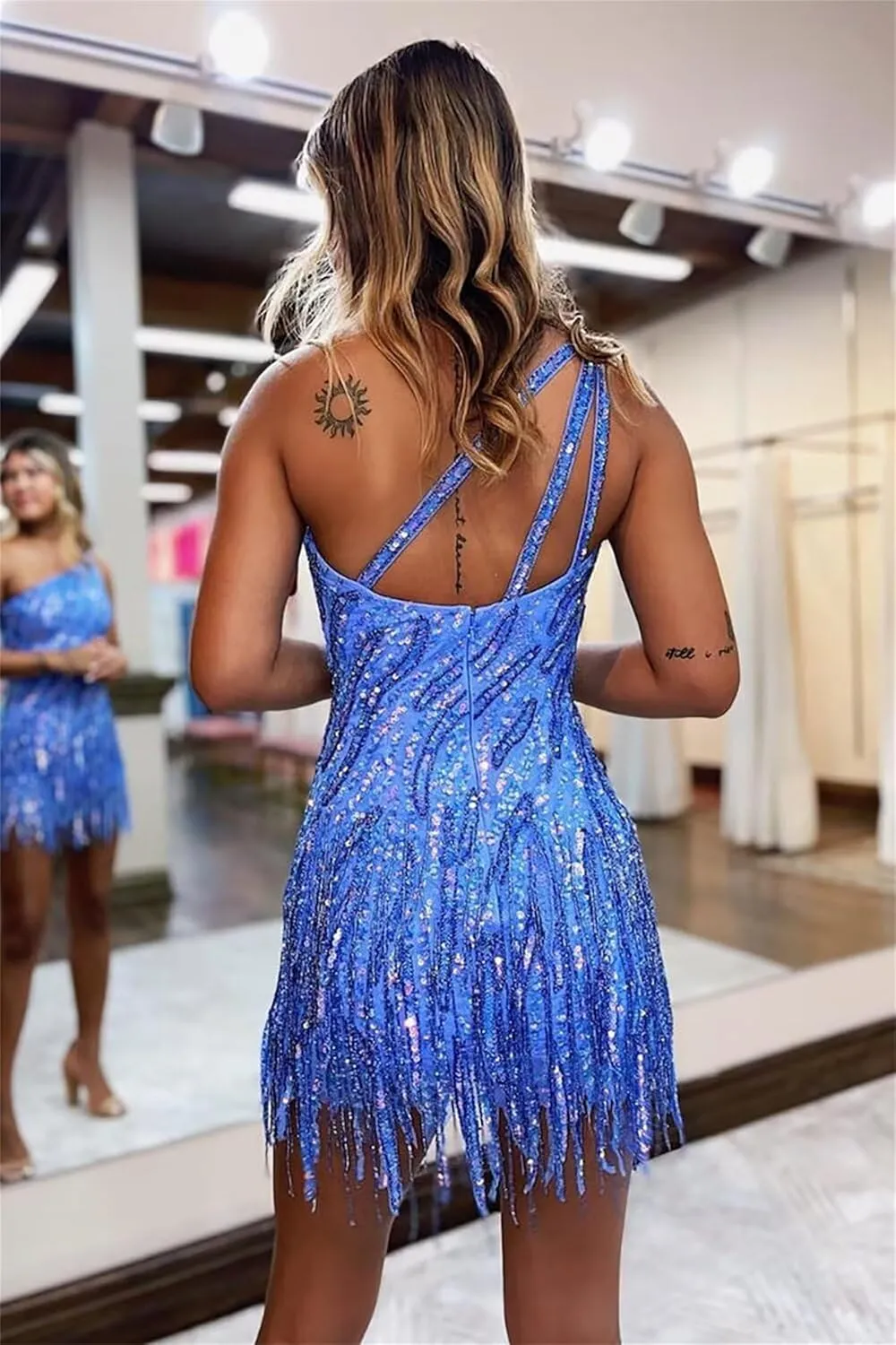 Sparkly Sequin Short Homecoming Dress for Teens One Shoulder Bodycon Tight Mini Cocktail Party Gowns