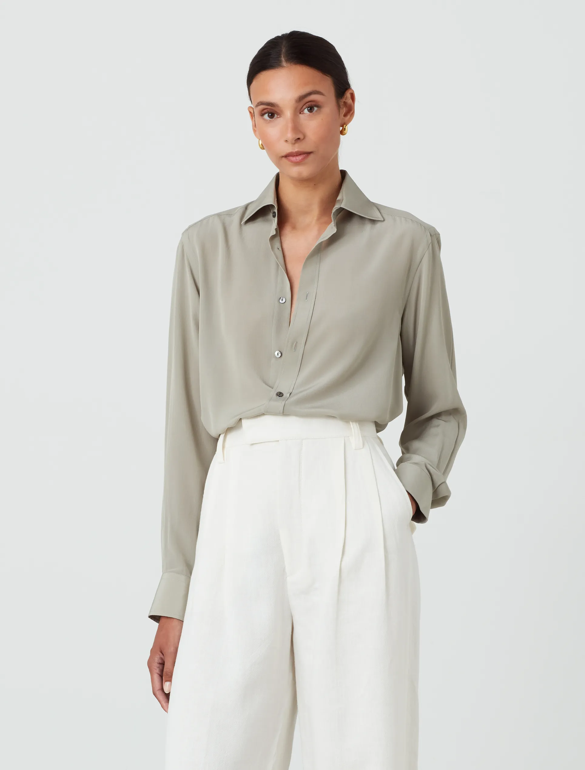 The Boyfriend: Silk Crepe de Chine, Sage