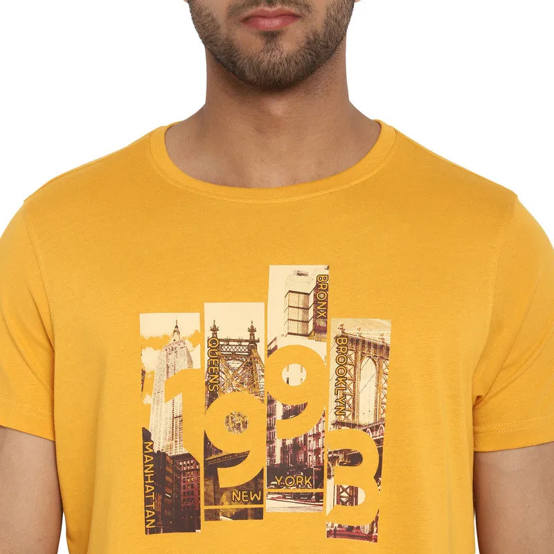 Turtle Men Essentials Yellow Printed Round Neck T-Shirts (38845)