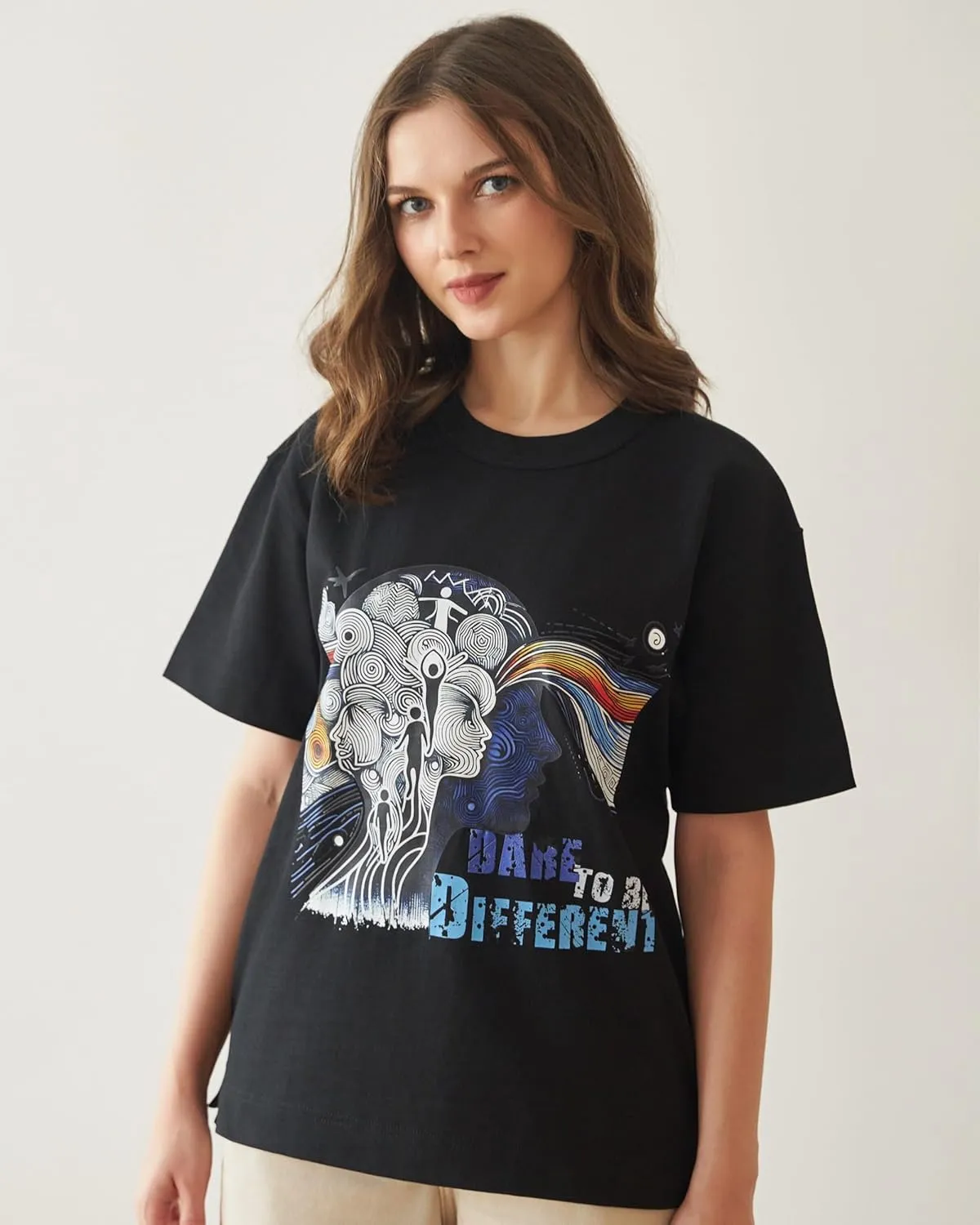 Unisex Cotton Graphic Tees Men & Women - Inspirational Design, Regular Fit Graphic tees - Dare to Be Different Black 02