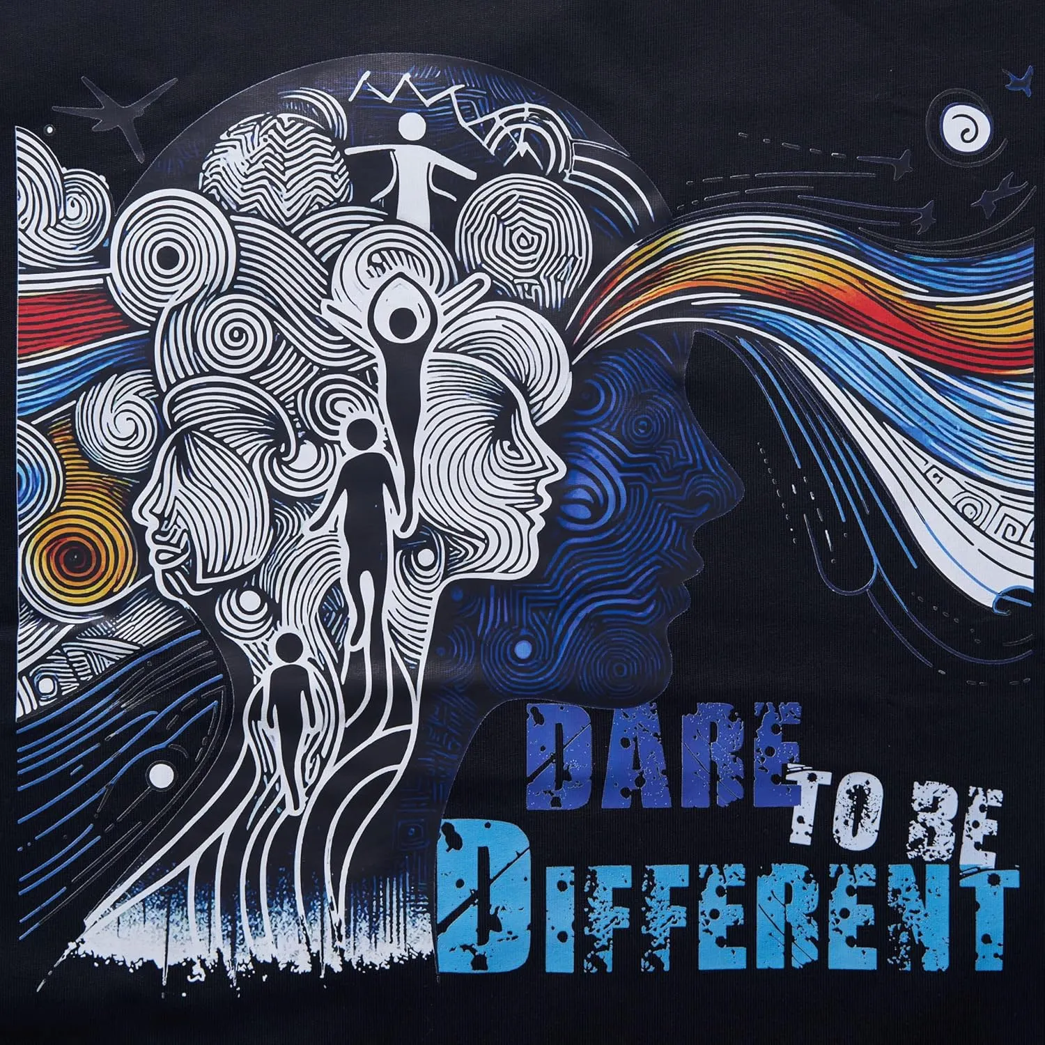 Unisex Cotton Graphic Tees Men & Women - Inspirational Design, Regular Fit Graphic tees - Dare to Be Different Black 02