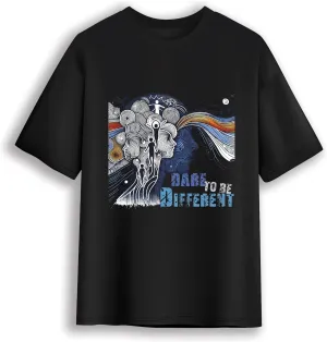 Unisex Cotton Graphic Tees Men & Women - Inspirational Design, Regular Fit Graphic tees - Dare to Be Different Black 02