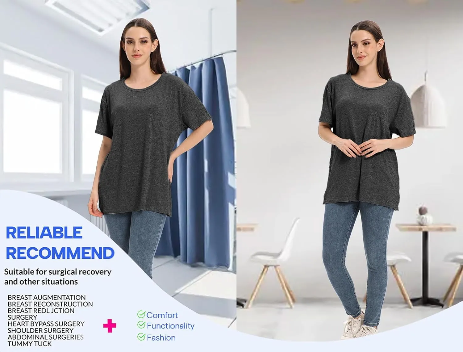 Unisex Post Shoulder Surgery Shirts for Men Rotator Cuff Chest Recovery Shirt Women Full Snap Access Dialysis Chemo Clothing