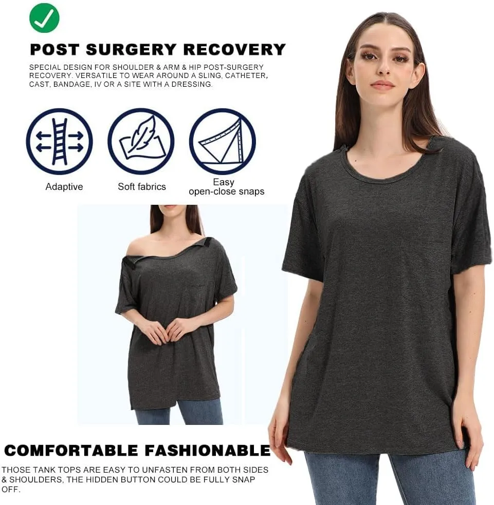 Unisex Post Shoulder Surgery Shirts for Men Rotator Cuff Chest Recovery Shirt Women Full Snap Access Dialysis Chemo Clothing