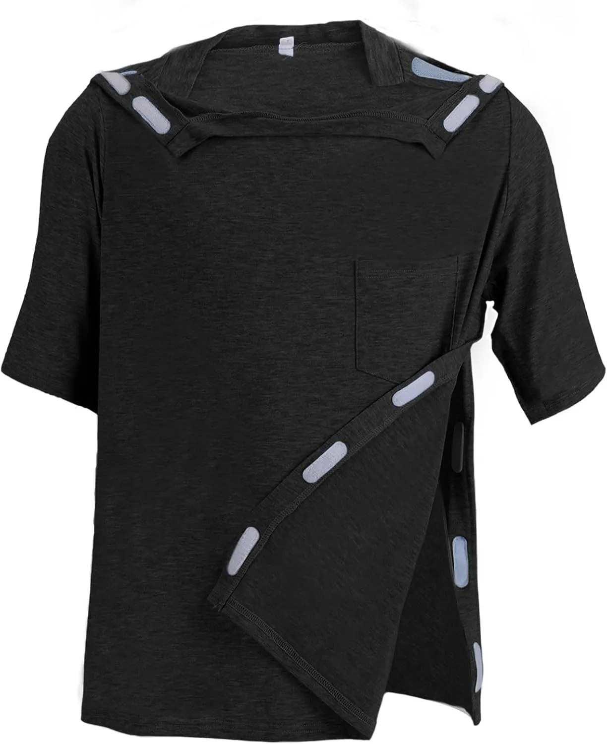 Unisex Post Shoulder Surgery Shirts Recovery Tear Away Short Sleeve Chemo Clothing with Stick On Fasteners, Convenient