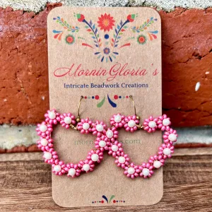 Valentine’s Beaded Daisy Heart Earrings