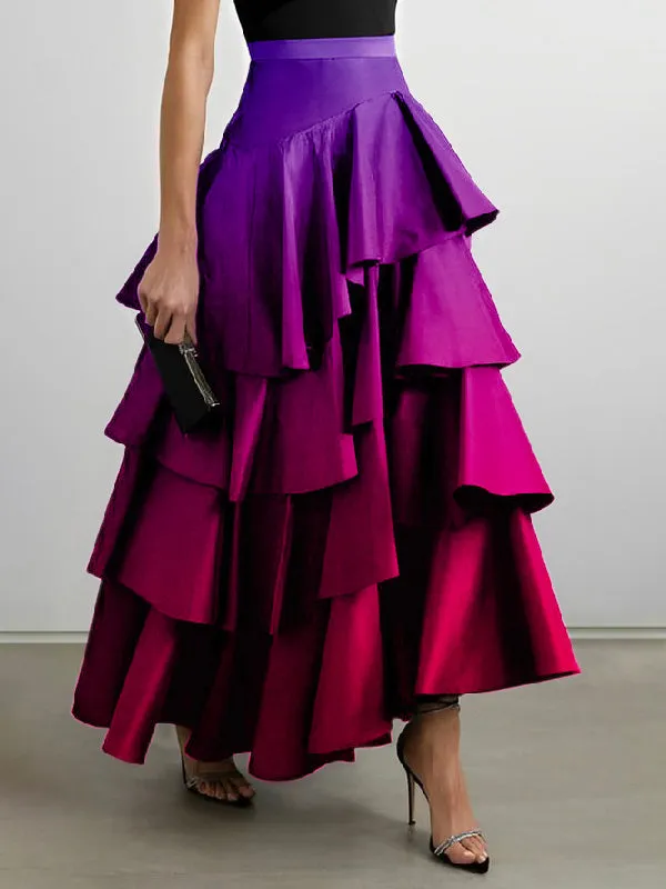 Wenkouban-Black Friday Christmas Thanksgiving A-Line High Waisted Falbala Gradient Skirts Bottoms