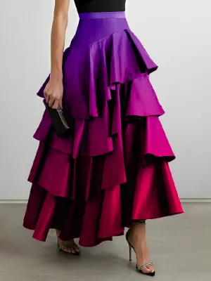 Wenkouban-Black Friday Christmas Thanksgiving A-Line High Waisted Falbala Gradient Skirts Bottoms