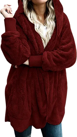 Winter Cardigan for Women,Womens Warm Lapel Faux Fur Fluffy Coats Long Sleeve Fleece Jacket Fuzzy Pea Coat Overwear
