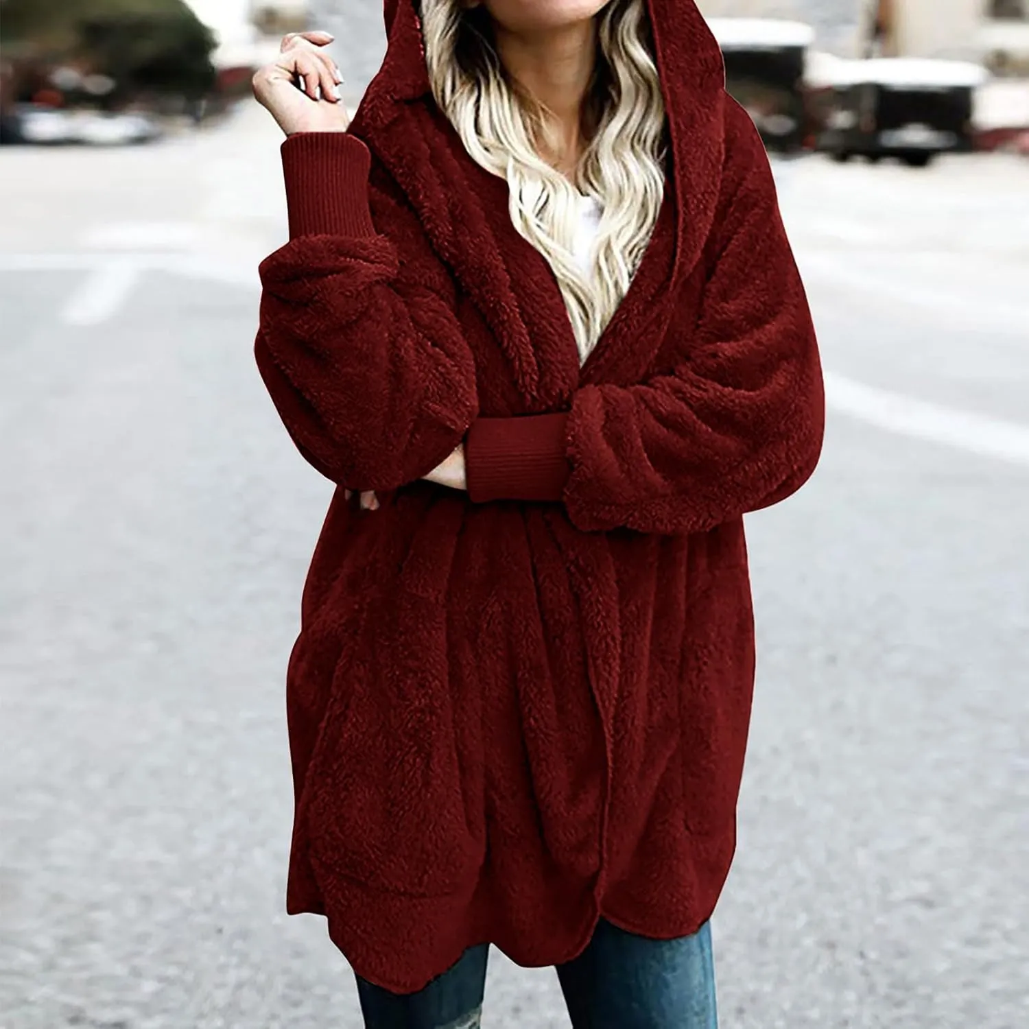 Winter Cardigan for Women,Womens Warm Lapel Faux Fur Fluffy Coats Long Sleeve Fleece Jacket Fuzzy Pea Coat Overwear