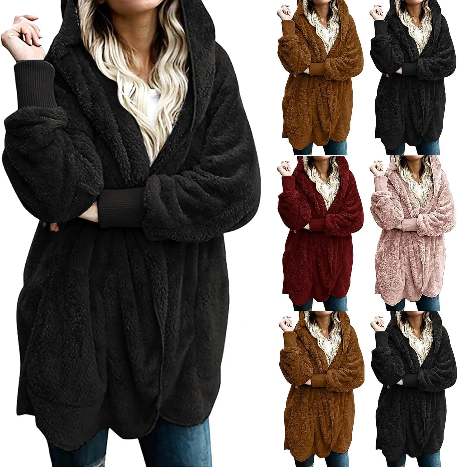 Winter Cardigan for Women,Womens Warm Lapel Faux Fur Fluffy Coats Long Sleeve Fleece Jacket Fuzzy Pea Coat Overwear